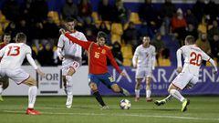 Gonzalo Villar dispara a puerta en el partido de Espa&ntilde;a contra Macedonia Sub-21. 