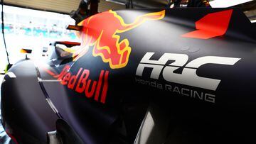 MIAMI, FLORIDA - MAY 06: Honda Racing branding is pictured on th car of Max Verstappen of the Netherlands and Oracle Red Bull Racing  during practice ahead of the F1 Grand Prix of Miami at the Miami International Autodrome on May 06, 2022 in Miami, Florida. (Photo by Mark Thompson/Getty Images) // Red Bull Racing / Red Bull Content Pool // SI202208020110 // Usage for editorial use only // 