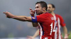 Gabi celebra su gol en la final de Europa League en Lyon, su &uacute;ltimo titulo con el Atletico.