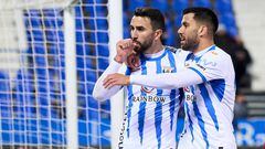 LEGANES, SPAIN - DECEMBER 19: Juan Munoz of CD Leganes celebrates after scoring his team's second goal during  La Liga SmartBank match between CD Leganes and Real Zaragoza at Estadio Municipal de Butarque on December 19, 2022 in Leganes, Spain. (Photo by Quality Sport Images/Getty Images)