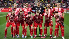 GIRONA, SPAIN - JANUARY 28: Players of Girona FC pose for a team photograph prior to the LaLiga Santander match between Girona FC and FC Barcelona at Montilivi Stadium on January 28, 2023 in Girona, Spain. (Photo by Alex Caparros/Getty Images)