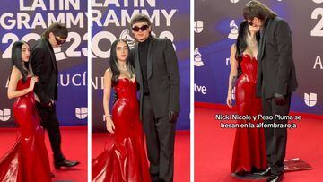VIDEO: Así fue el beso de Peso Pluma y Nicki Nicole en la alfombra roja de los Latin Grammy