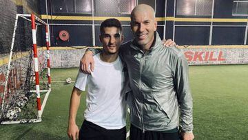 Houssem Aouar with Zinedine Zidane, who is a big fan of the young Lyon star.