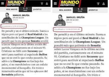 Manuel Bruña (Mundo Deportivo) reconoció que hubo penalti y después cambió su versión.