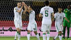 Argelia celebra un gol de Slimani en la Copa de &Aacute;frica 2019.