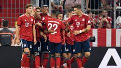 Jugadores del Bayern M&uacute;nich celebrando el gol de Javi Mart&iacute;nez ante el Manchester United en amistoso