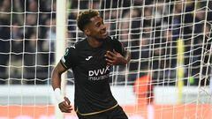 BRUSSELS, BELGIUM - APRIL 13 : Murillo Michael Amir defender of Anderlecht celebrates after scoring pictured during the UEFA Europa Conference League Round of 8, 1st leg match between RSC Anderlecht and AZ Alkmaar on April 13, 2023 in Brussels, Belgium, 13/04/2023 ( Photo by Philippe Crochet / Photo News via Getty Images)