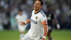 Jul 4, 2022; Carson, California, USA; LA Galaxy forward Javier Hernandez (14) aka Chicharito celebrates after scoring a goal against the CF Montreal in the first half at Dignity Health Sports Park. Mandatory Credit: Kirby Lee-USA TODAY Sports