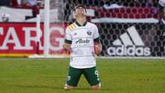 Nov 25, 2021; Commerce City, CO, USA; Portland Timbers forward Felipe Mora (9) celebrates defeating the Colorado Rapids at Dick&#039;s Sporting Goods Park. Mandatory Credit: Ron Chenoy-USA TODAY Sports