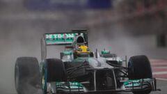 Lewis Hamilton, con su Mercedes en Montmel&oacute;.