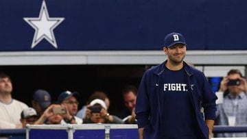ARLINGTON, TX - JANUARY 03:   Tony Romo #9 of the Dallas Cowboys looks at the field after a 34-23 loss against the Washington Redskins at AT&amp;T Stadium on January 3, 2016 in Arlington, Texas.  (Photo by Ronald Martinez/Getty Images)