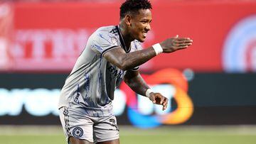 Aug 27, 2022; Chicago, Illinois, USA; CF Montreal forward Romell Quioto (30) reacts after scoring a goal against the Chicago Fire during the first half at Soldier Field. Mandatory Credit: Mike Dinovo-USA TODAY Sports