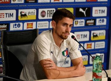 Jorginho speaks with the media during a Italy press conference at Centro Tecnico Federale di Coverciano.