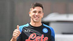 NAPLES, ITALY - AUGUST 18: Giovanni Simeone of Napoli in training on August 18, 2022 in Naples, Italy. (Photo by SSC NAPOLI/SSC NAPOLI via Getty Images)