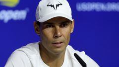 Rafael Nadal fields questions during media day before the start of the US Open at USTA Billie Jean King National Tennis Center on August 26, 2022 in New York City.