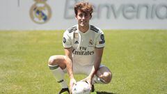 Soccerplayer Alvaro Odriozola during his presentation as player of Real Madrid in Madrid on Wednesday ,
