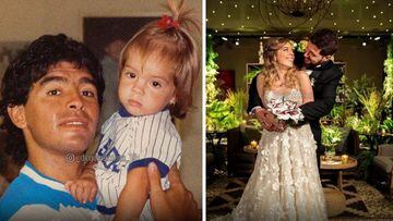 Im&aacute;genes de Maradona con su hija Dalma en brazos cuando era peque&ntilde;a y de Dalma con Andr&eacute;s Caldarelli el d&iacute;a de su boda 