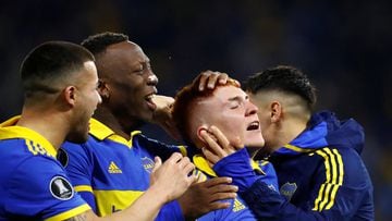 Soccer Football - Copa Libertadores - Round of 16 - Second Leg - Boca Juniors v Nacional - Estadio La Bombonera, Buenos Aires, Argentina - August 9, 2023 Boca Juniors' Valentin Barco celebrates with teammates  after winning the penalty shootout REUTERS/Agustin Marcarian     TPX IMAGES OF THE DAY