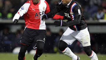 This file photo from December 19, 2009 shows Feyenoord&#039;s Georginio Wijnaldum fighting for the ball with Ibrahim Kargbo of Willem II (R) on  December 19, 2009 in Rotterdam.  Kargbo is facing a criminal prosecution after the Dutch FA said it had found