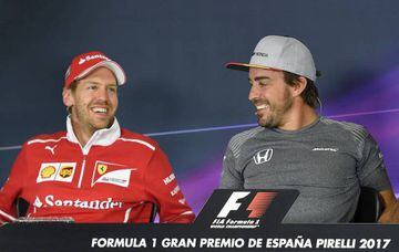 Sebastian Vettel and Fernando Alonso face the press in Montmelo