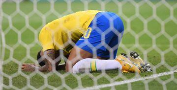 Neymar of Brazil reacts after a missed opportunity during the 2018 FIFA World Cup Russia Quarter Final match between Brazil and Belguim at Kazan Arena on July 6, 2018 in Kazan, Russia.
