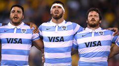 Newcastle (Australia), 21/11/2020.- Argentina lines up for the National Anthem during the Tri Nations rugby match between the Argentina Pumas and Australian Wallabies at McDonald Jones Stadium in Newcastle, 21 November 2020. EFE/EPA/DAN HIMBRECHTS AUSTRALIA AND NEW ZEALAND OUT