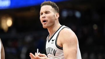 WASHINGTON, DC - FEBRUARY 10: Blake Griffin #2 of the Brooklyn Nets reacts to a call in the second quarter against the Washington Wizards at Capital One Arena on February 10, 2022 in Washington, DC. NOTE TO USER: User expressly acknowledges and agrees that, by downloading and or using this photograph, User is consenting to the terms and conditions of the Getty Images License Agreement.   Greg Fiume/Getty Images/AFP
== FOR NEWSPAPERS, INTERNET, TELCOS & TELEVISION USE ONLY ==