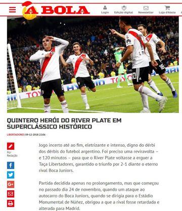 "Quintero, héroe de River Plate en Superclásico histórico"