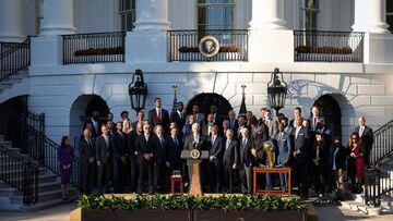 Nov 8, 2021; Washington, DC, USA;  A general view as U.S. President Joe Biden welcomes the Milwaukee Bucks to the South Lawn of the White House to honor the team for its NBA Championship. Mandatory Credit: Scott Taetsch-USA TODAY Sports