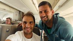 Rafa Nadal y Novak Djokovic, juntos en el mismo avión camino a Estados Unidos.