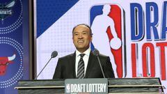 CHICAGO, IL - MAY 14: Deputy Commissioner of the NBA, Mark Tatum, takes the stage at the 2019 NBA Draft Lottery on May 14, 2019 at the Chicago Hilton in Chicago, Illinois. NOTE TO USER: User expressly acknowledges and agrees that, by downloading and/or using this photograph, user is consenting to the terms and conditions of the Getty Images License Agreement. Mandatory Copyright Notice: Copyright 2019 NBAE (Photo by Gary Dineen/NBAE via Getty Images)