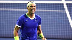 (FILES) In this file photo taken on August 4, 2021, Rafael Nadal of Spain celebrates a shot during a match against Jack Sock of the United States on Day 5 during the Citi Open at Rock Creek Tennis Center in Washington, DC. - Rafael Nadal will count upon d