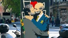 El grafiti de Pep Guardiola y Jos&eacute; Mourinho que ha pintado Tvboy por Sant Jordi 2018.