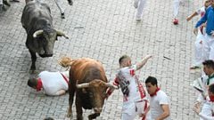 Imagen del tercer encierro de los Sanfermines con los toros de Cebada Gago.