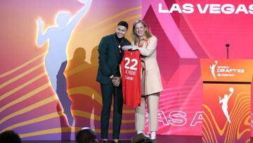 NEW YORK, NY - APRIL 11: Kierstan Bell is selected eleventh overall by the Las Vegas Aces during the 2022 WNBA Draft on April 11, 2022 at Spring Studios in New York, New York. NOTE TO USER: User expressly acknowledges and agrees that, by downloading and or using this photograph, User is consenting to the terms and conditions of the Getty Images License Agreement. Mandatory Copyright Notice: Copyright 2022 NBAE (Photo by Michelle Farsi/NBAE via Getty Images)