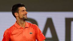 Serbia's Novak Djokovic celebrates after winning against Hungary's Marton Fucsovics