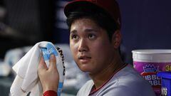 ATLANTA, GA - JULY 22: Shohei Ohtani #17 of the Los Angeles Angels reacts after being pulled from the game during the seventh inning against the Atlanta Braves at Truist Park on July 22, 2022 in Atlanta, Georgia.   Todd Kirkland/Getty Images/AFP
== FOR NEWSPAPERS, INTERNET, TELCOS & TELEVISION USE ONLY ==