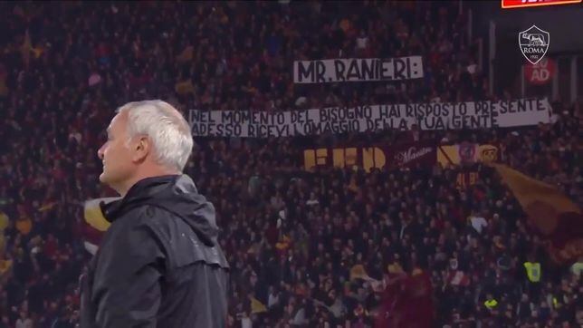 Ranieri se derrumba en pleno partido al leer una pancarta