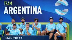 SYDNEY, AUSTRALIA - JANUARY 04: Team Argentina watch Diego Schwartzman of Argentina during his Group E singles match against Hubert Hurkacz of Poland during day two of the 2020 ATP Cup Group Stage at Ken Rosewall Arena on January 04, 2020 in Sydney, Australia. (Photo by Cameron Spencer/Getty Images)