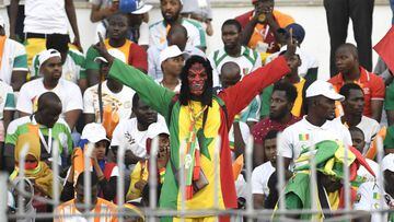 A Senegalese fan cheers for his team during the 2019 Africa Cup of Nations (CAN) Semi-final football match between Senegal and Tunisia at the 30 June stadium in Cairo on July 14, 2019. (Photo by Khaled DESOUKI / AFP)
