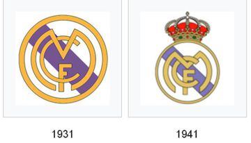 Real Madrid crest without the crown with the purple band, and after the return of the crown.
