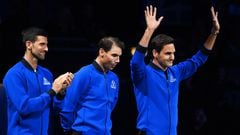 Novak Djokovic, Rafael Nadal y Roger Federer, en la Laver Cup de 2022.