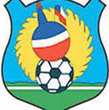 Primer escudo de Iquique, con la boya representativa de la ciudad sobre el balón de fútbol y el sol de fondo.

