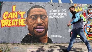 BERLIN, GERMANY - May 30: Street art commemorating George Floyd, killed in police custody in Minneapolis after footage emerged of him pleading for air as a police officer kneeled on his neck, is seen on May 30, 2020 in Berlin, Germany. One of the four off