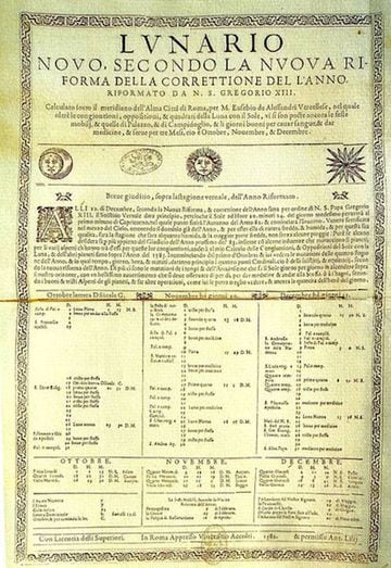Reforma gregoriana del calendario juliano. Imágen: Wikipedia