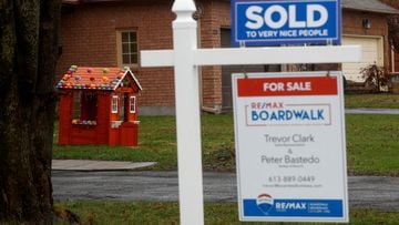 FILE PHOTO: A kids house is seen near a real estate sold sign in a neighbourhood of Ottawa, Ontario, Canada April 17, 2023.  REUTERS/Lars Hagberg/File Photo