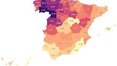 El mapa del INE que muestra las provincias con mayor población envejecida
