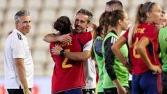 CORDOBA, SPAIN - OCTOBER 07: Jorge Vilda, head coach of Spain hugs Oihane Hernandez of Spain after the Women´s International Friendly match between Spain and Sweden at Estadio Nuevo Arcangel on October 07, 2022 in Cordoba, Spain. (Photo by Fermin Rodriguez/Quality Sport Images/Getty Images)