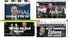 Los medios deportivos de todo el mundo recogen en sus ediciones digitales la renuncia de Zinedine Zidane como t&eacute;cnico del Real Madrid.