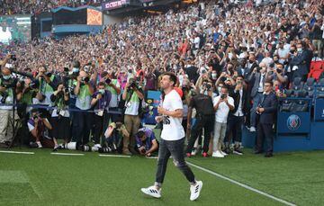 Messi presented ahead of Paris-Saint Germain's Ligue 1 opener against Strasbourg at Parc des Princes.